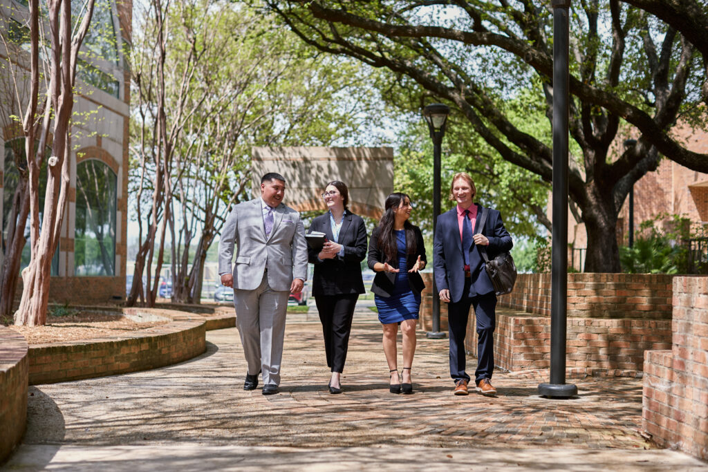 Photo of Law students walking on campus.